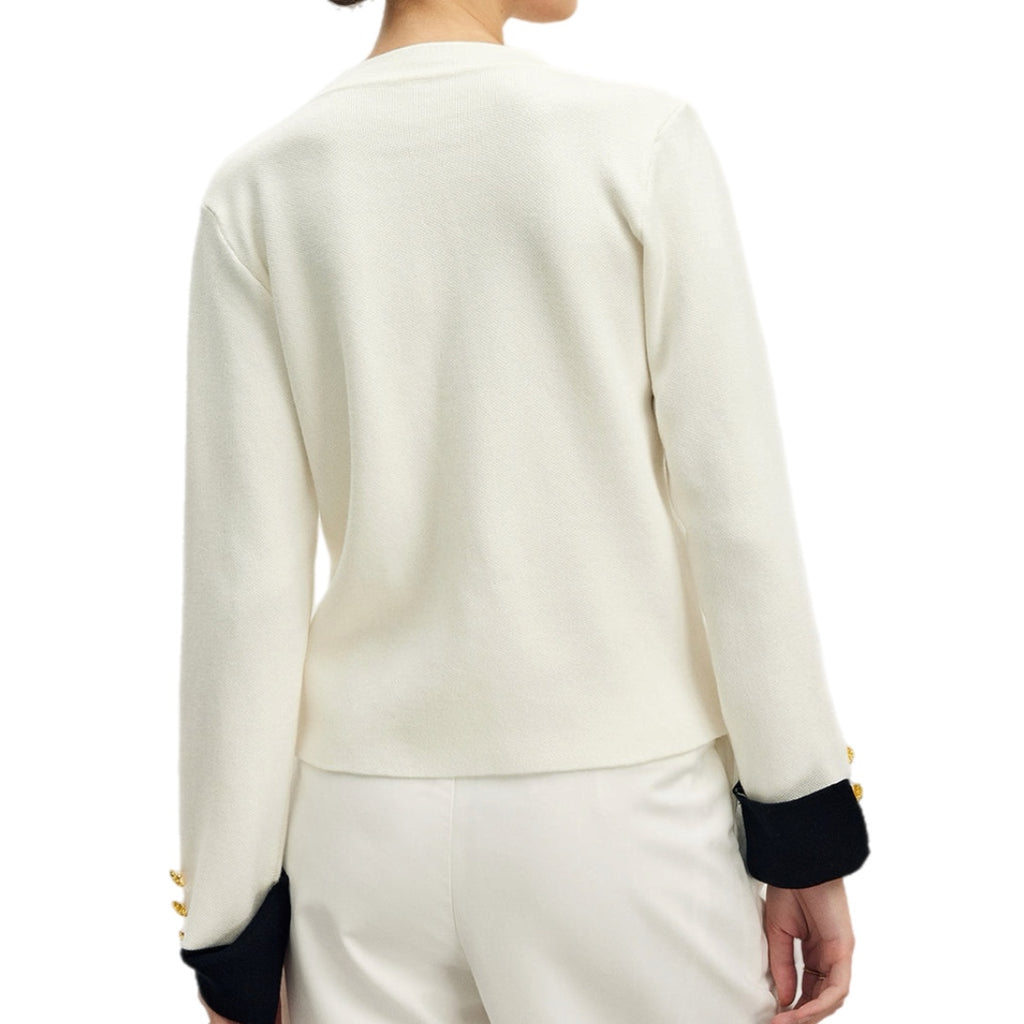 Diana Cardigan Knit Contrast Cuff Large Gold Snap Buttons Cream or Black