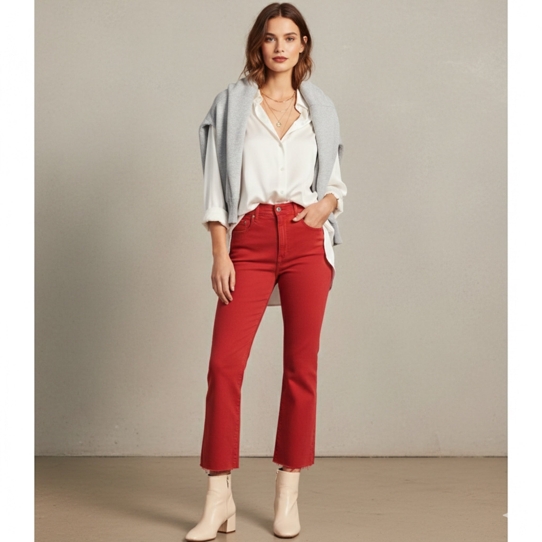 DAZE DENIM Shy Girl High Rise Crop Flare Jean Eco Friendly Cotton in Cherry