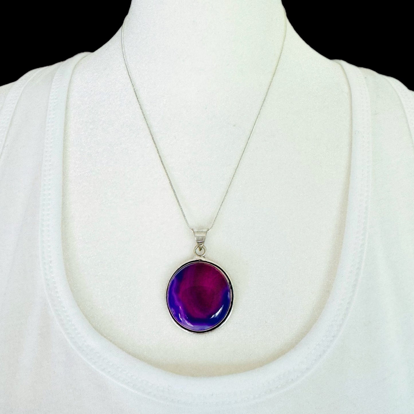 Purple Galaxy Agate Gemstone Pendant Necklace 925 Sterling Silver Plated Bezel & Chain