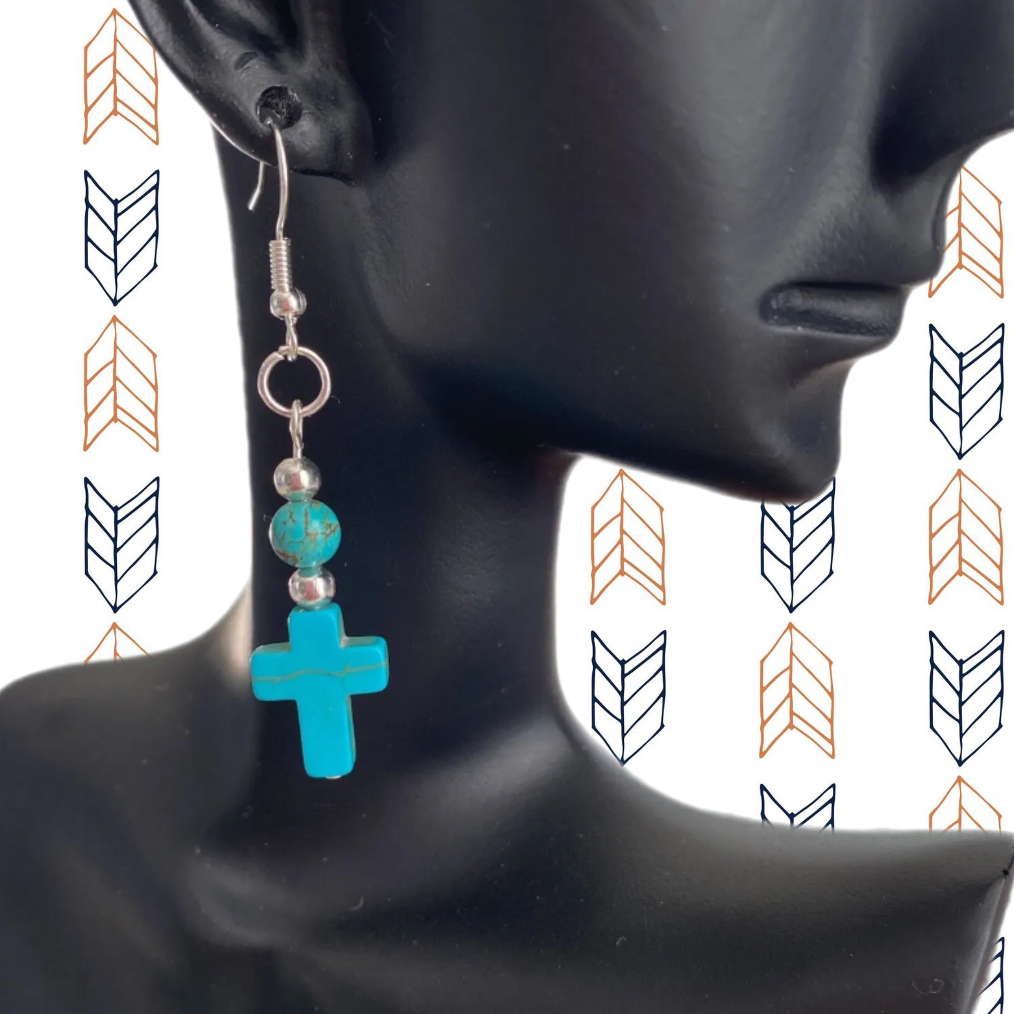 Boho Chic Western Turquoise Stone Cross Dangle Earrings - East Coast Bella LLC