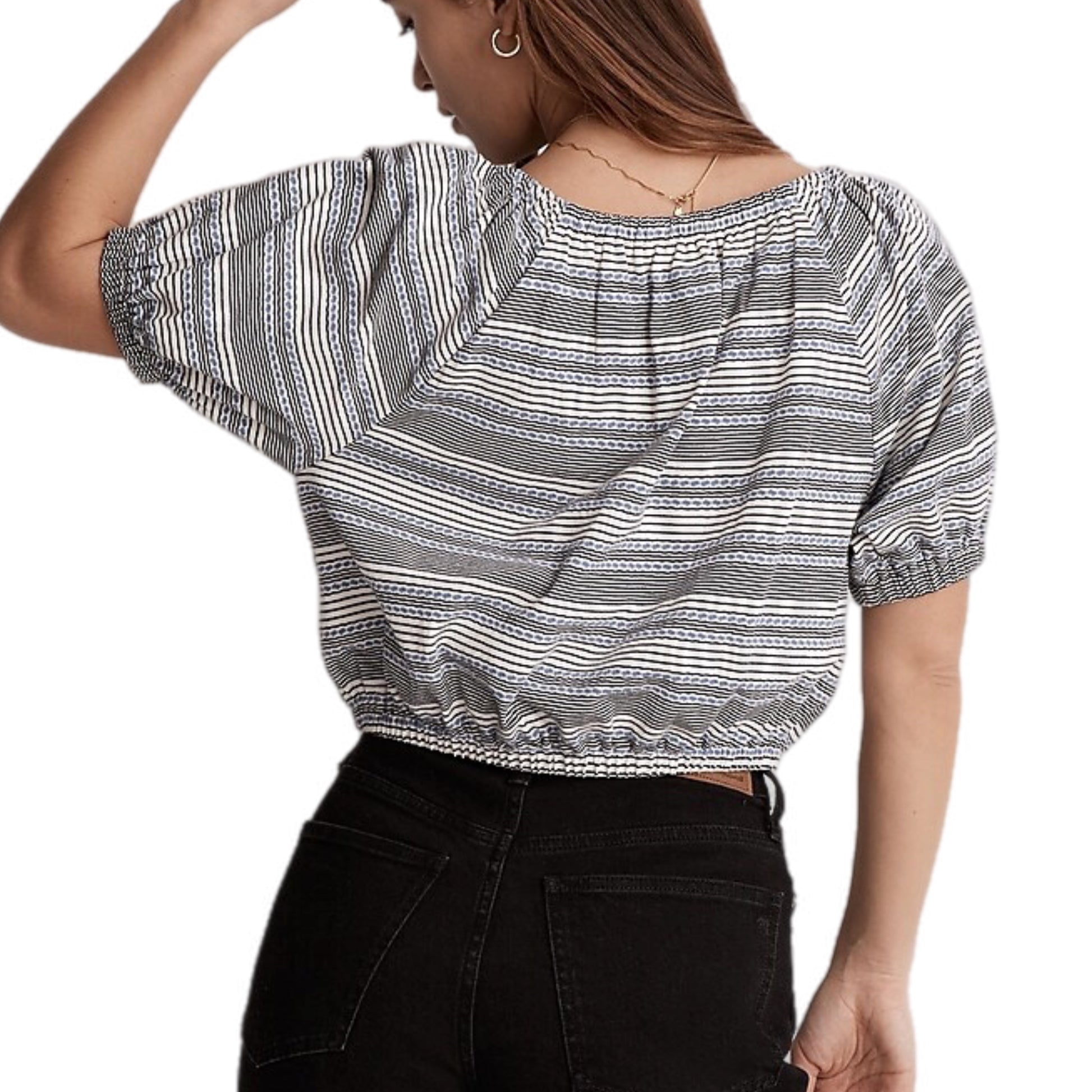 MADEWELL Jacquard Keyhole Crop Top in Stripe, Short Sleeve Top - East Coast Bella LLC