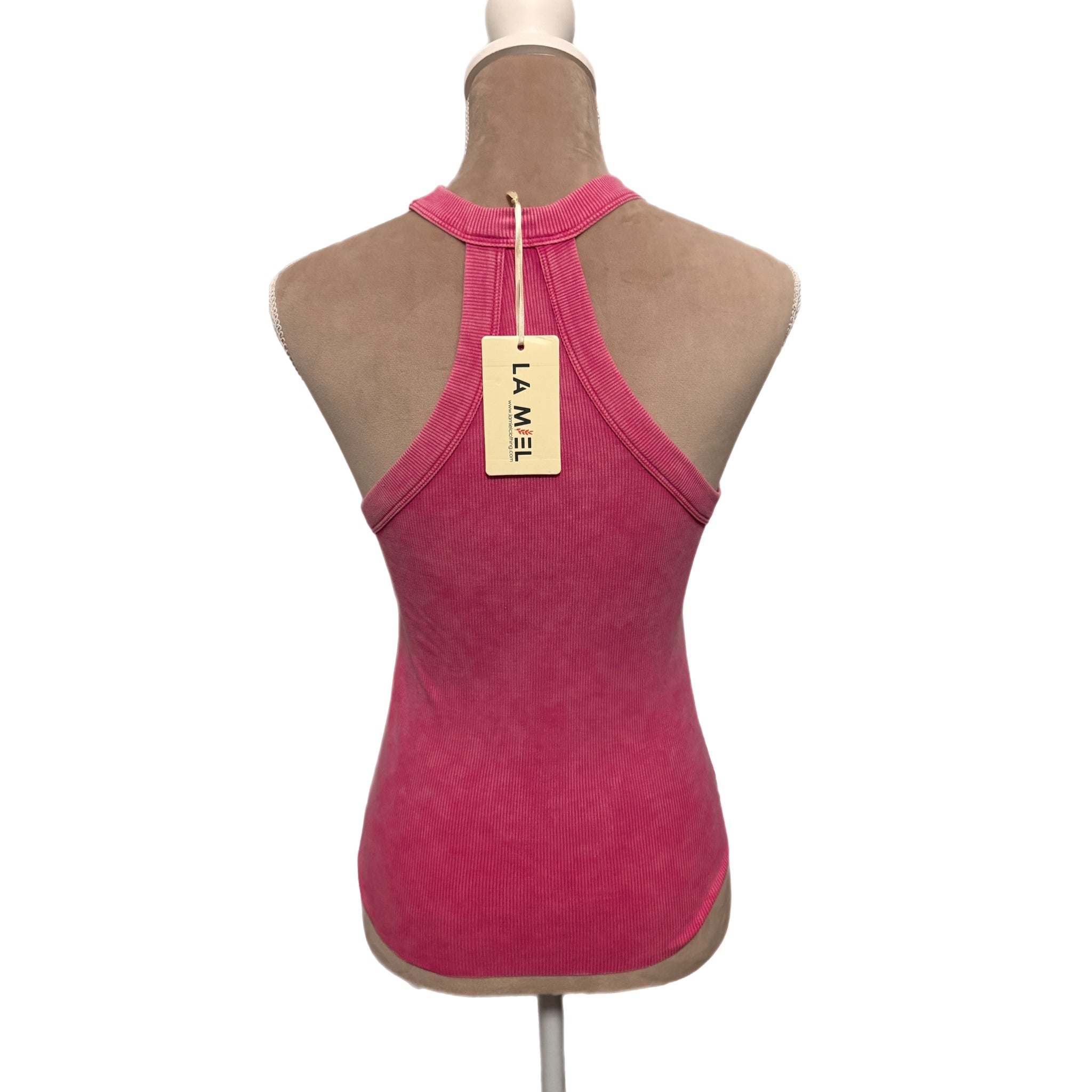 La Miel Mineral Washed Y-Back Lightweight Stretchy Tank in Candy Pink