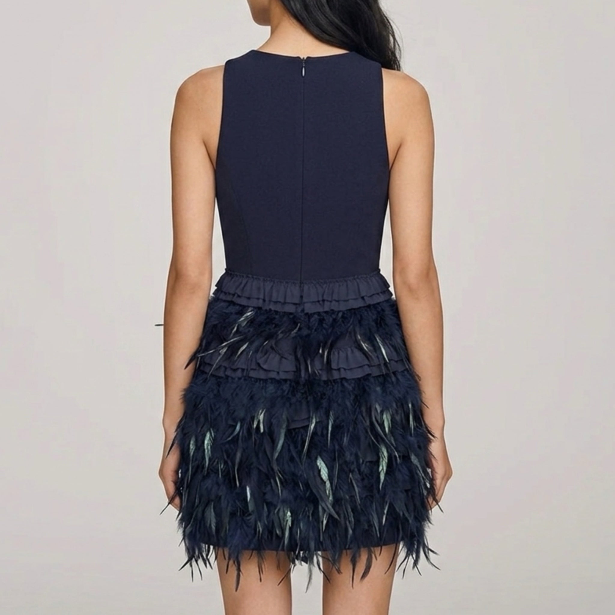 Gianni Bini Navy Lucy Cocktail Dress with Genuine Ostrich Feathers