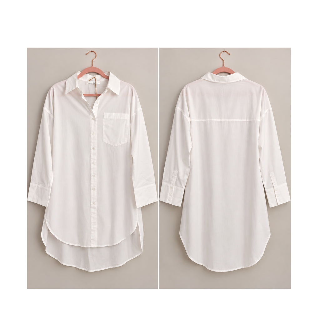 Urban Daizy Cotton Shirt Dress Oversized Button-Down in White