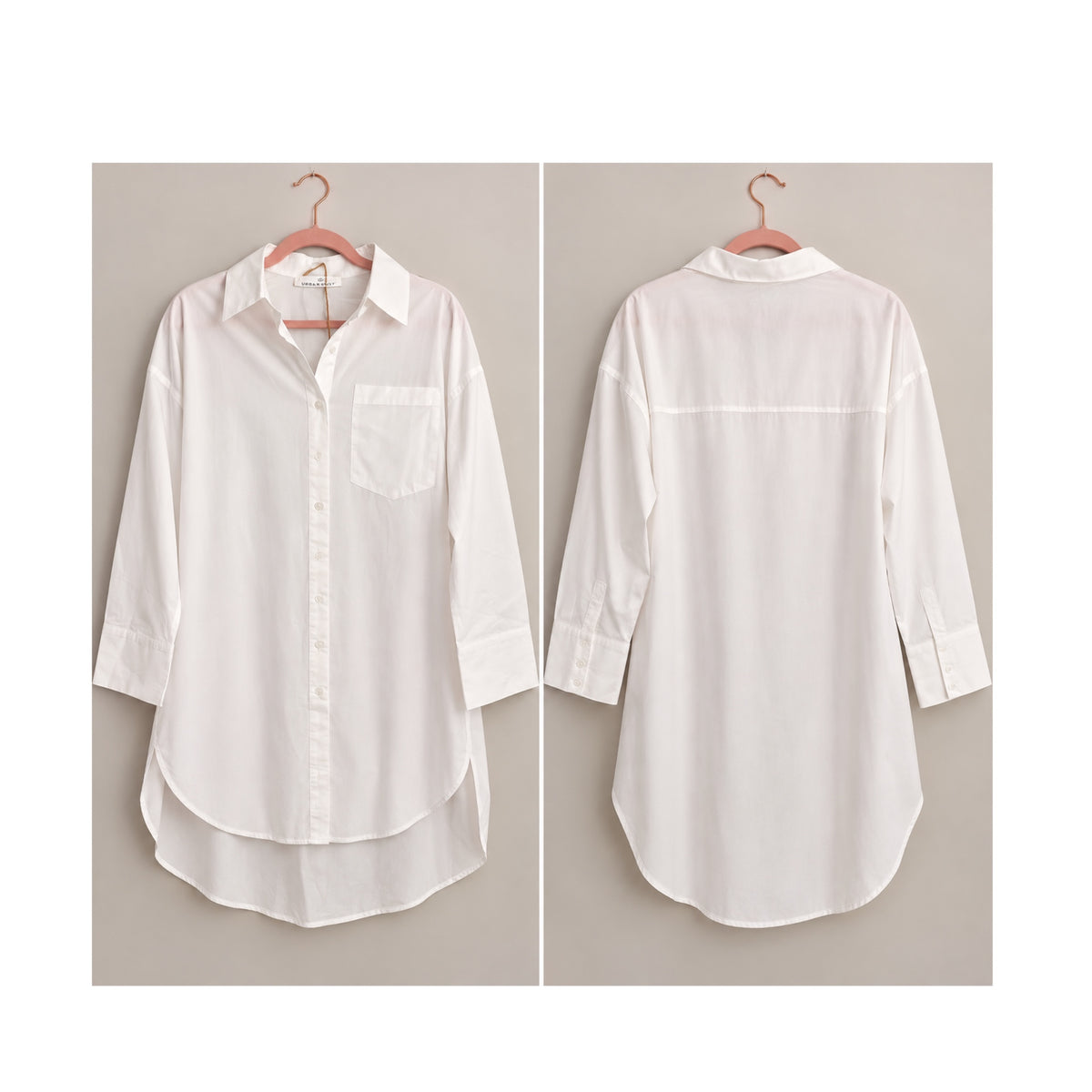 Urban Daizy Cotton Shirt Dress Oversized Button-Down in White