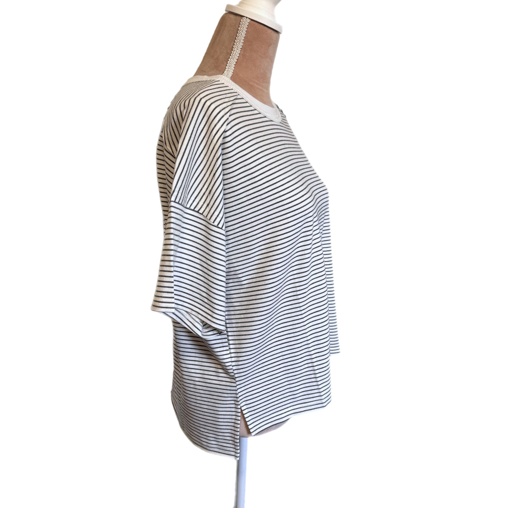 LA MIEL The Coastal Shoreline Boxy Tee in White Summer Stripe