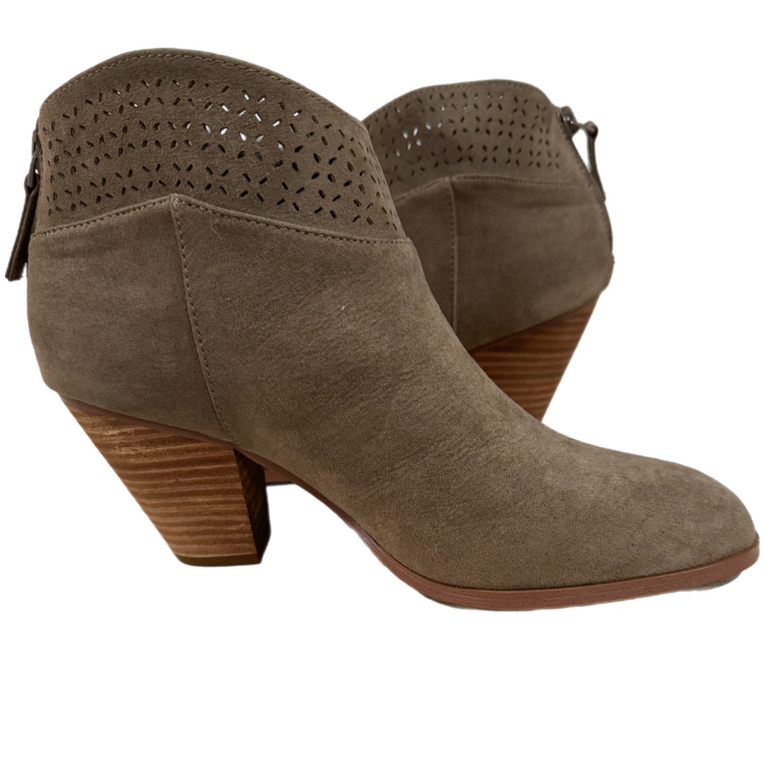 Violet & Red Jackson Lazer Cut Topline Boho Chic Heeled Bootie Taupe