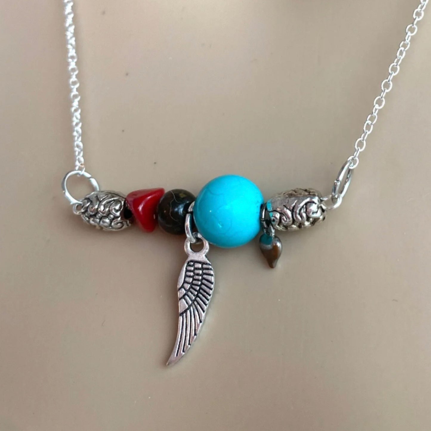 Bella Turquoise Stone Bead Accent Western Style Bar Necklace 925 Silver Plated Copper Chain 19” - East Coast Bella LLC