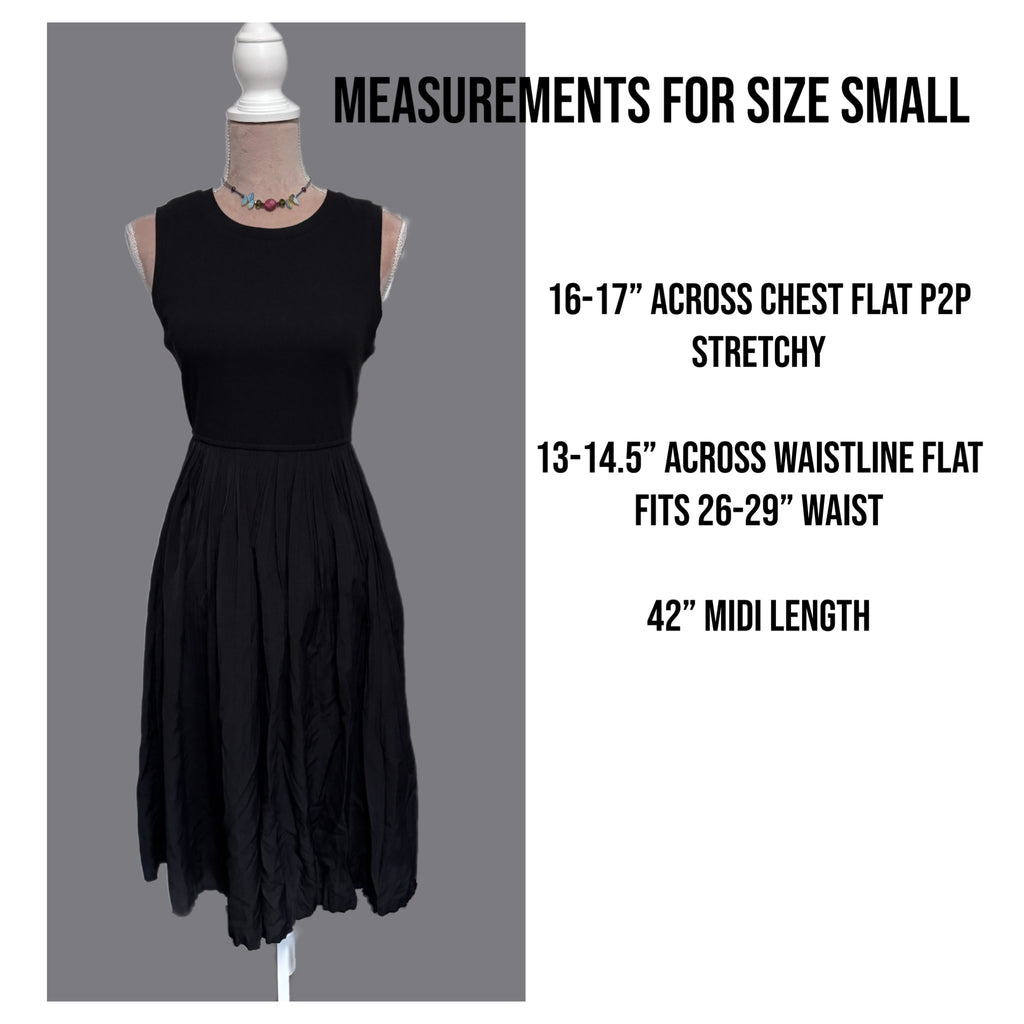 La Miel Mixed Media Tank Dress Ribbed Bodice Fit & Flare in Black