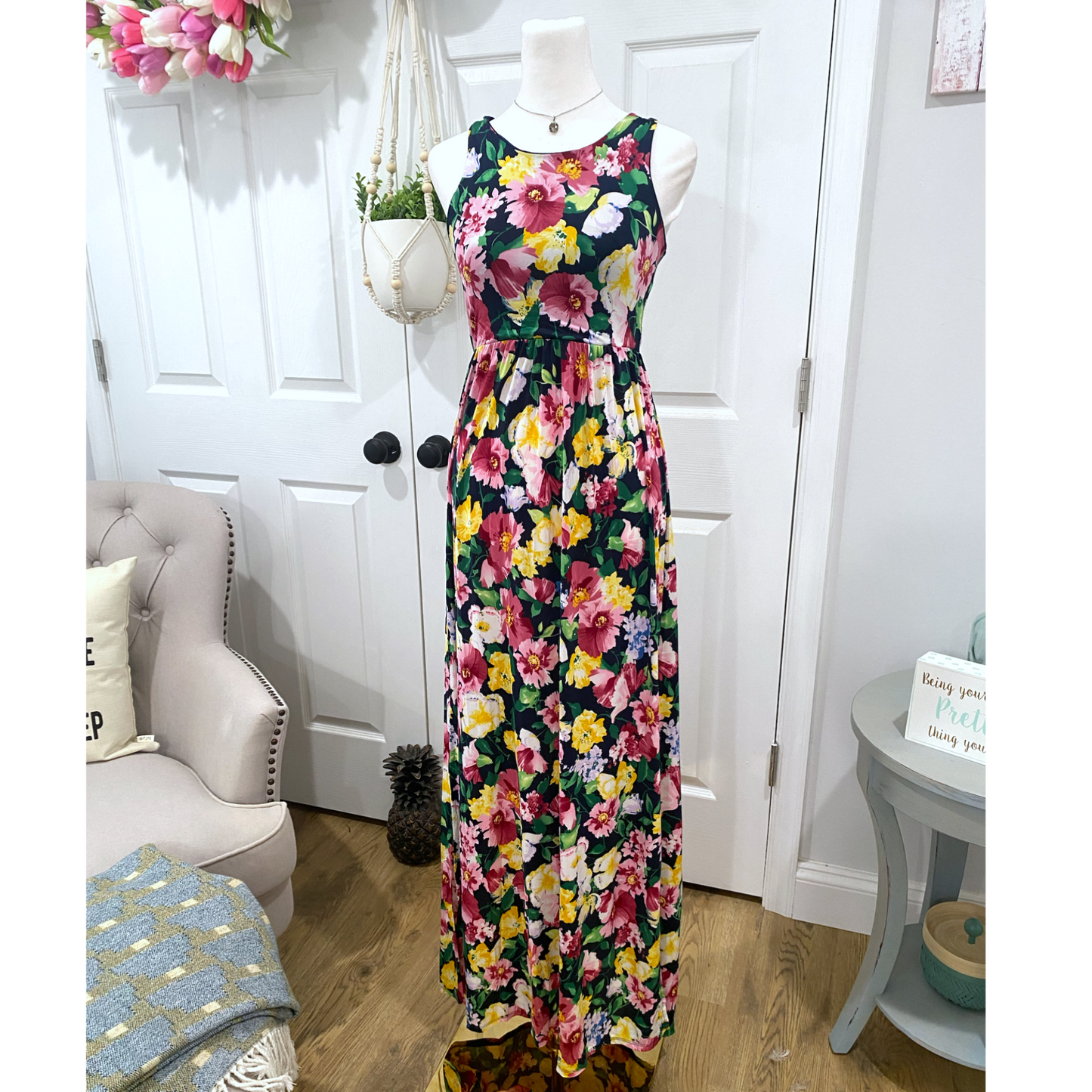 Beeson River Garden Flower Floral Slit Maxi Dress Multi-Color - East Coast Bella LLC