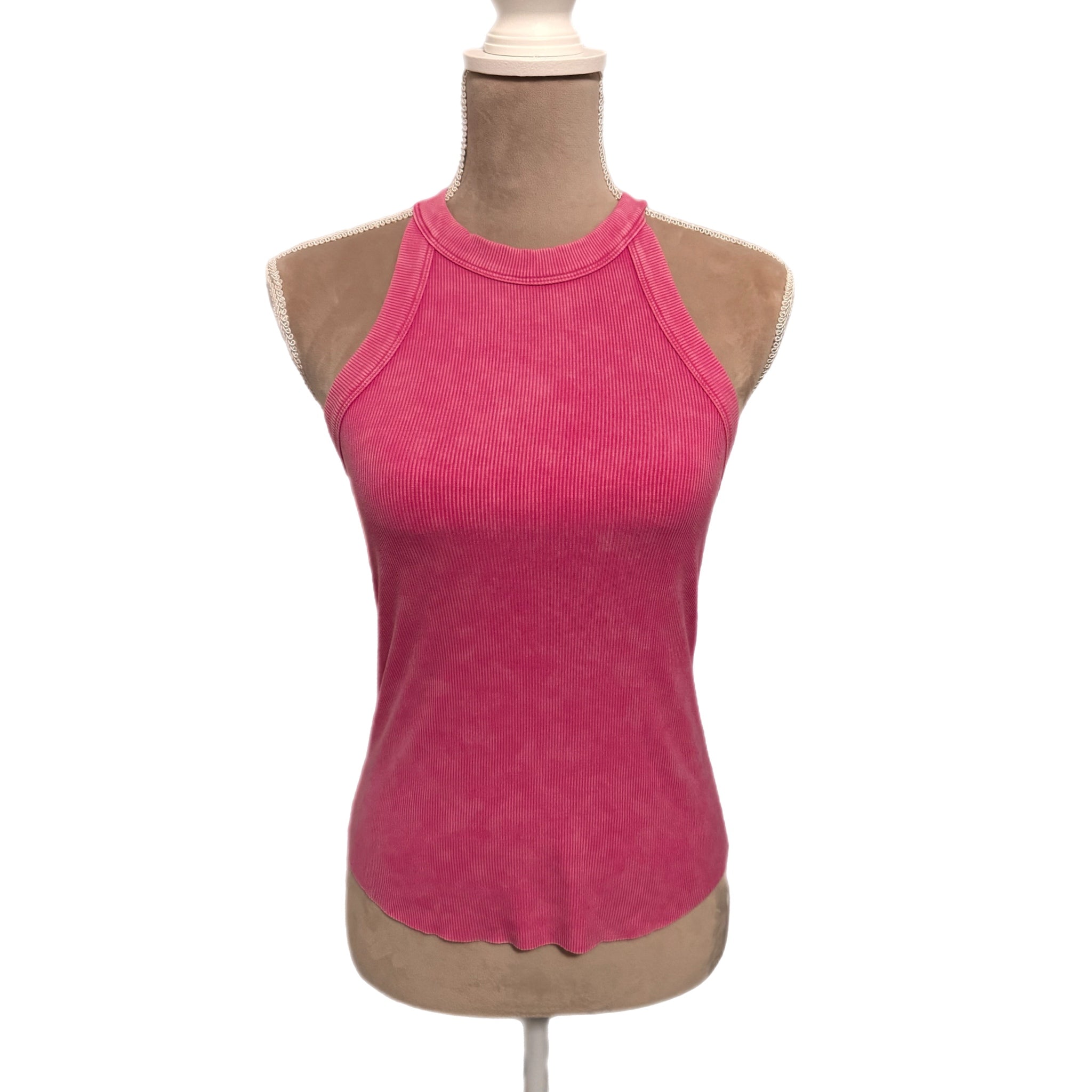 La Miel Mineral Washed Y-Back Lightweight Stretchy Tank in Candy Pink