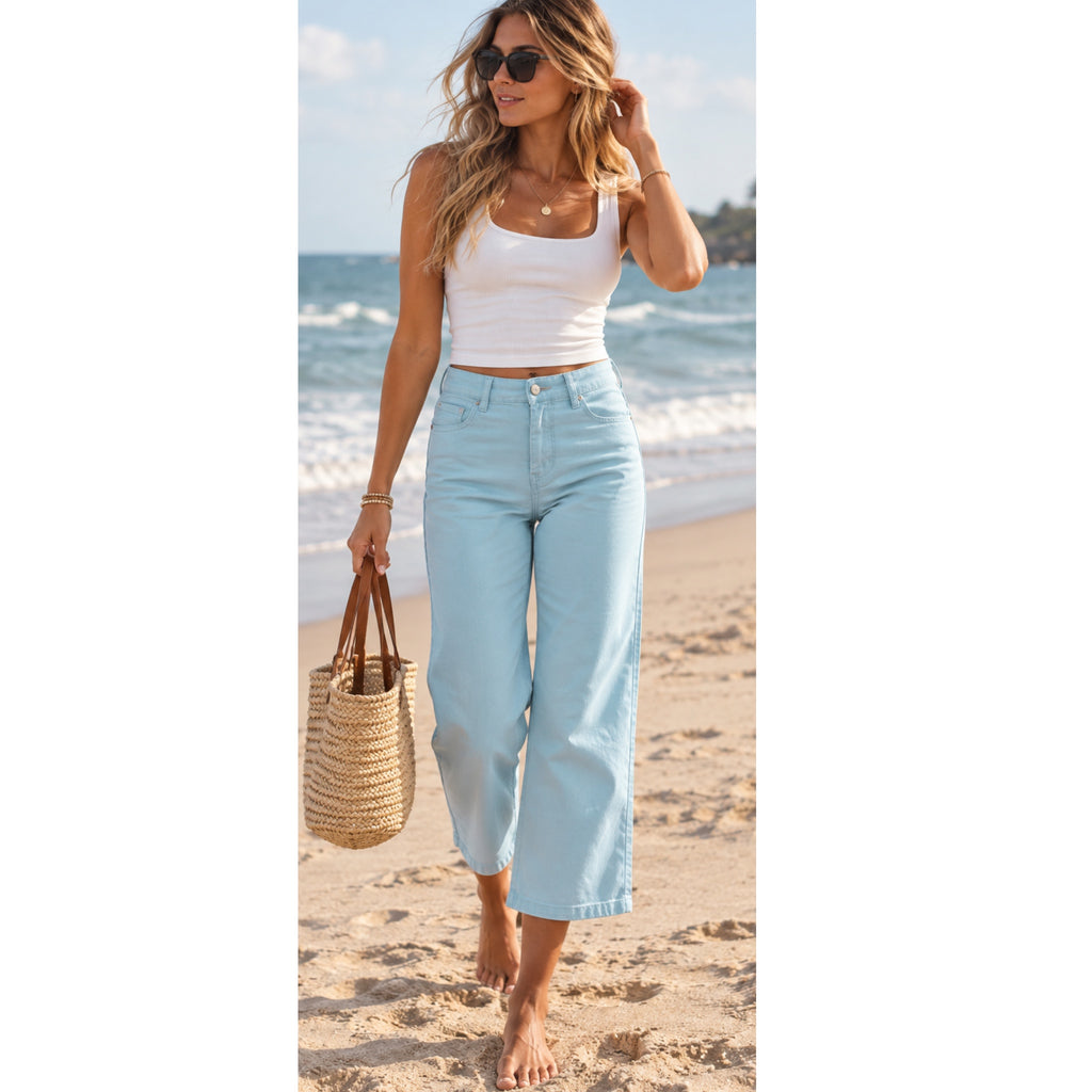 JOU JOU Bahama Blue Culotte Pants Women’s Wide Leg Crop