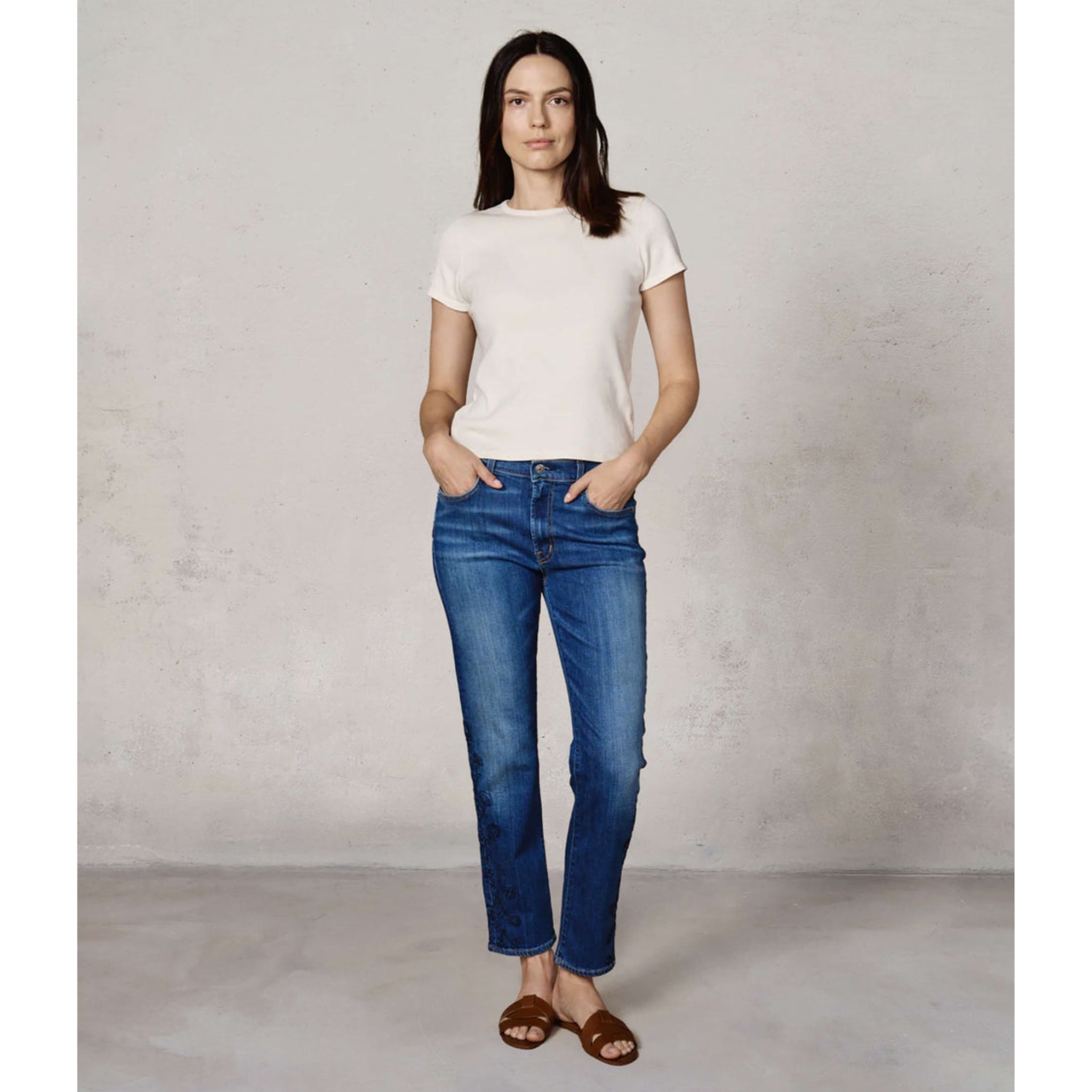 Edwin Demi Slim Straight Jean Women’s Mid Rise Tempest Dark Denim