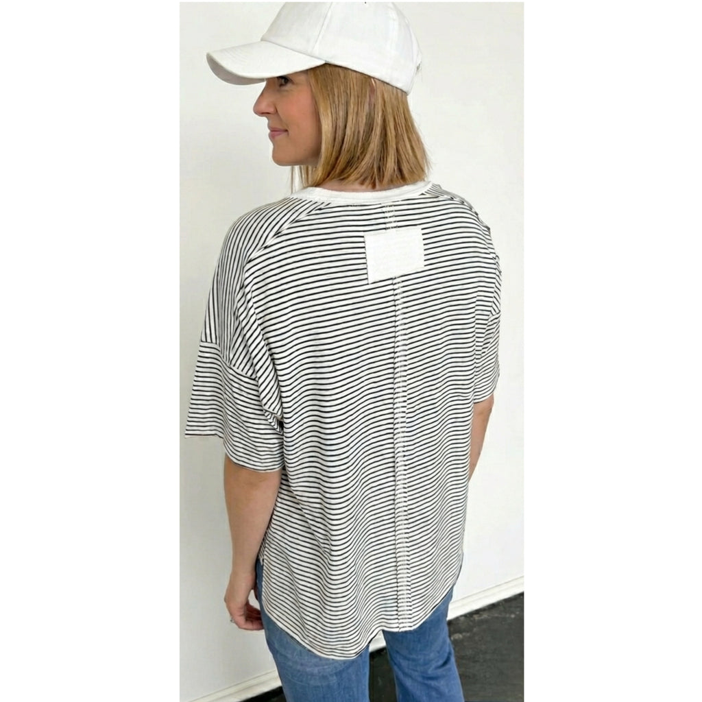 LA MIEL The Coastal Shoreline Boxy Tee in White Summer Stripe