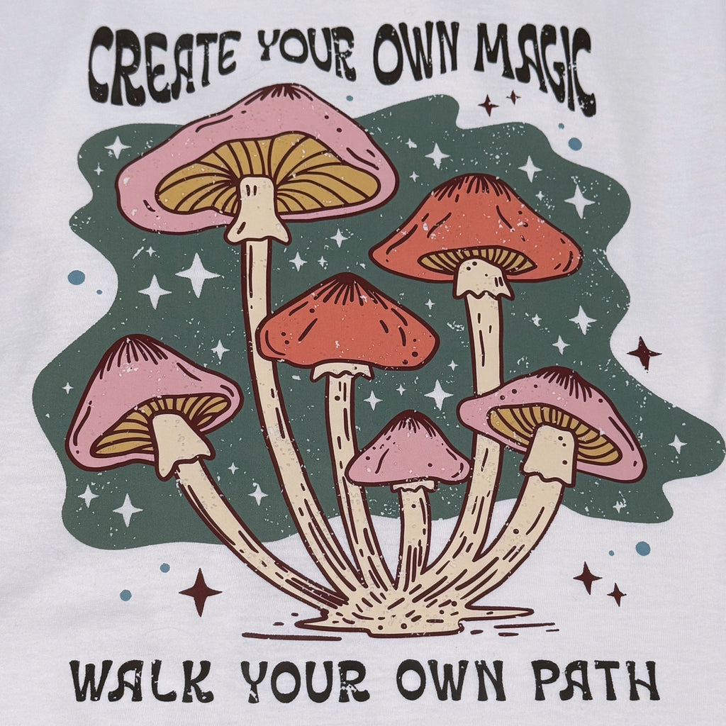 CREATE YOUR OWN MAGIC Mushroom T Shirt Vintage Style Graphic Boho Vibe
