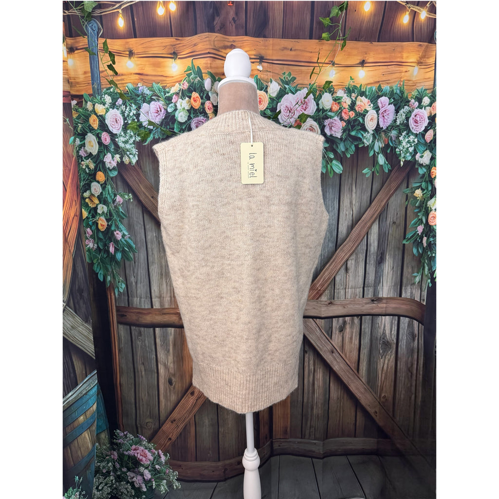 La Miel Oversized Soft Knit Preppy Lady Sweater Vest Wool Blend in Cream
