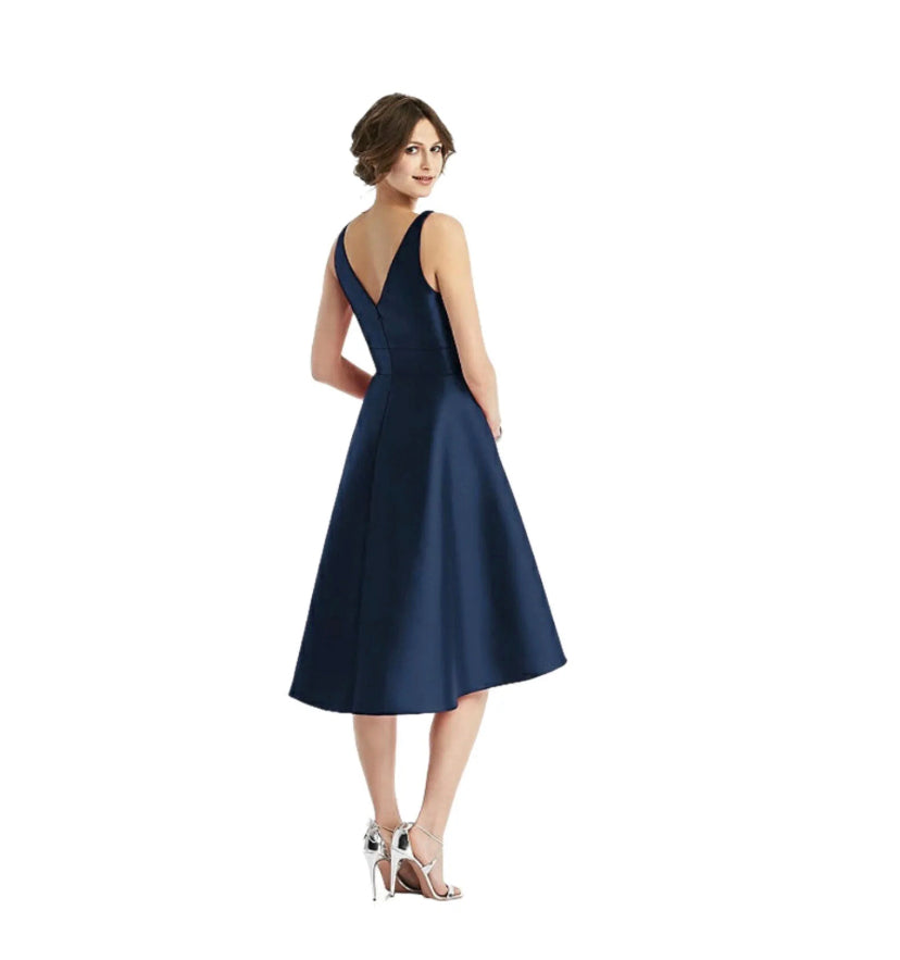 ALFRED SUNG D765 Cocktail Dress Satin Twill V Neck Midnight Navy -only size 16 available - East Coast Bella LLC