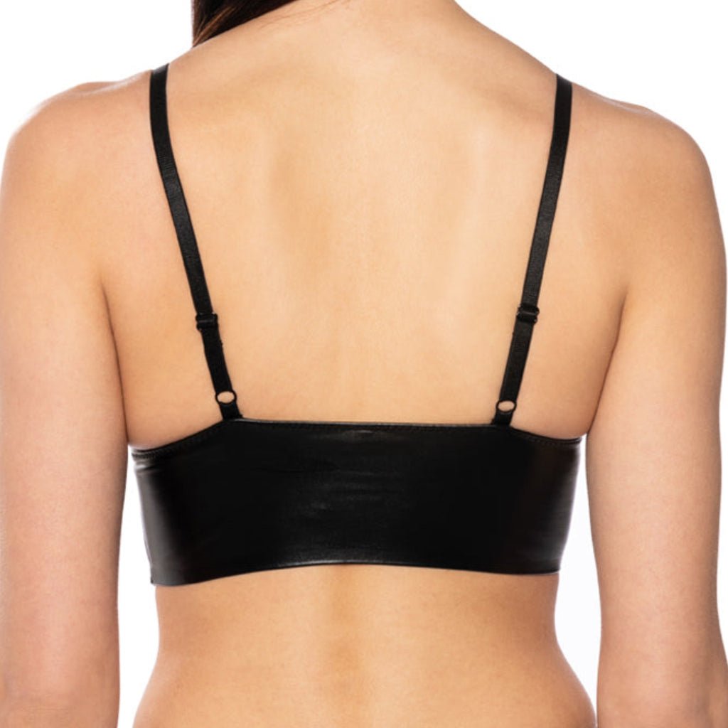 Black Faux Leather Triangle Crop Top Bralette