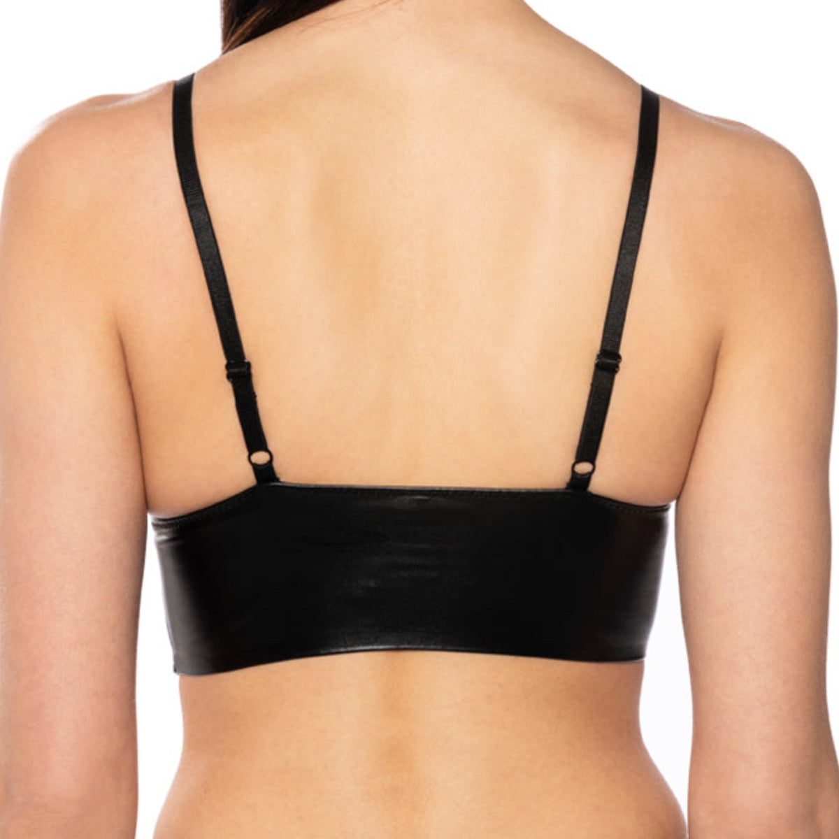 Black Faux Leather Triangle Crop Top Bralette