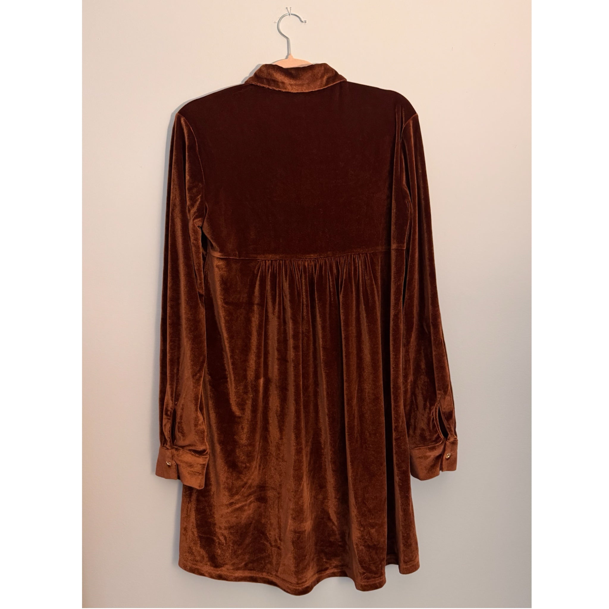 La Miel Velvet Button-Down Mini Dress in Autumn Smoked Topaz