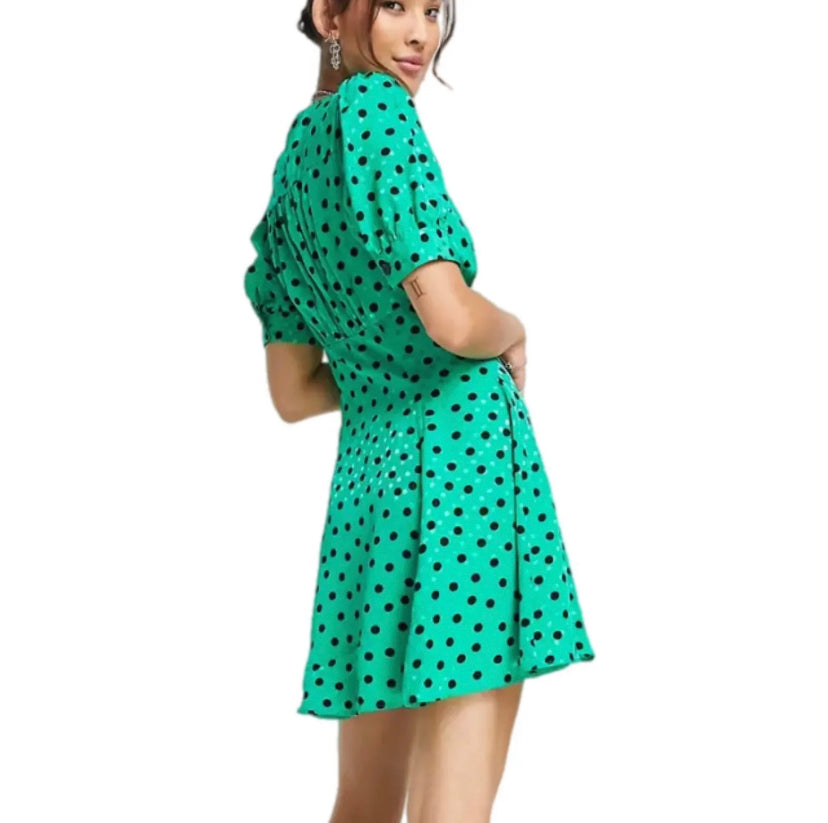 Summer Green Polkadot Swing Tea Dress Short Sleeve Mini By TOP SHOP Size 4 Left (XS/S) - East Coast Bella LLC