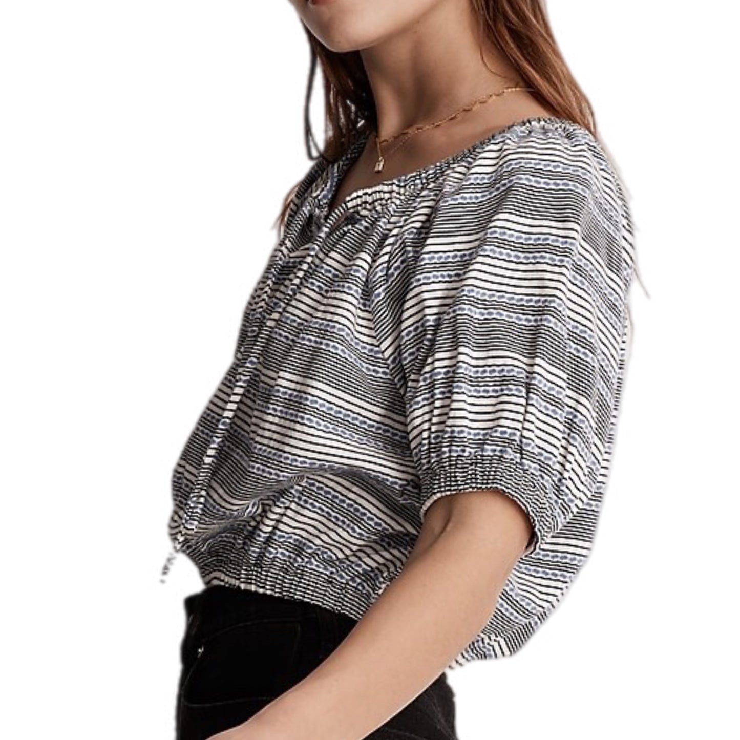 MADEWELL Jacquard Keyhole Crop Top in Stripe, Short Sleeve Top - East Coast Bella LLC