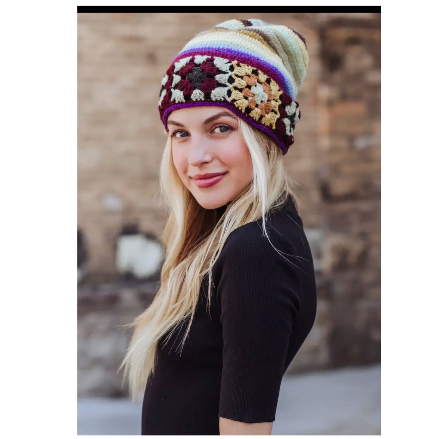 Panache Crochet Beanie Purple, Yellow Blue- Knit Hat - East Coast Bella LLC