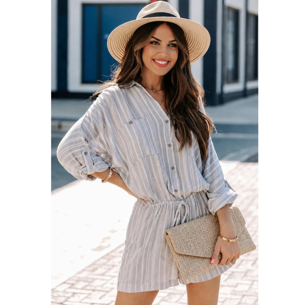 East Coast Bella Coastal Stripe Button-Down Utility Romper