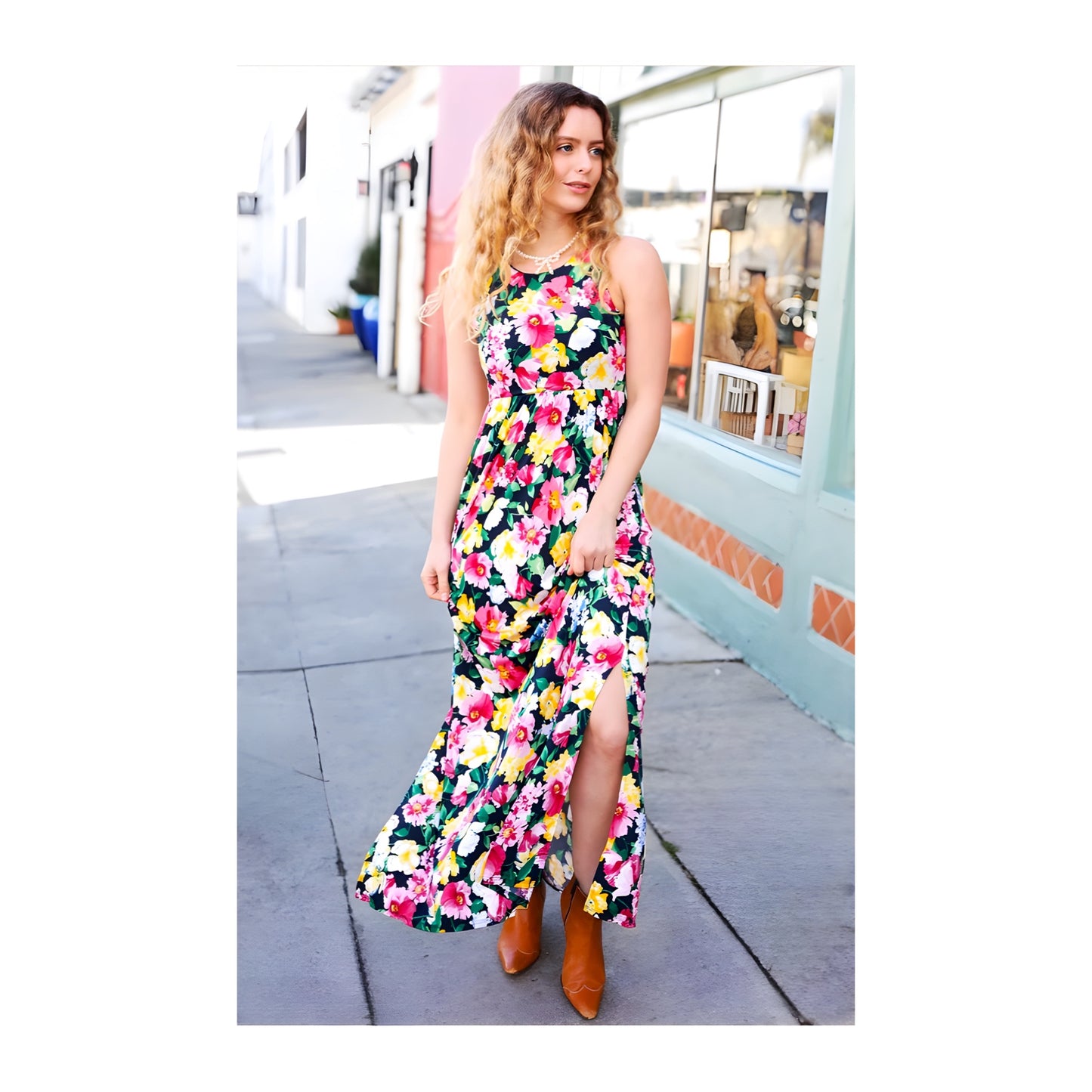 Beeson River Garden Flower Floral Slit Maxi Dress Multi-Color - East Coast Bella LLC