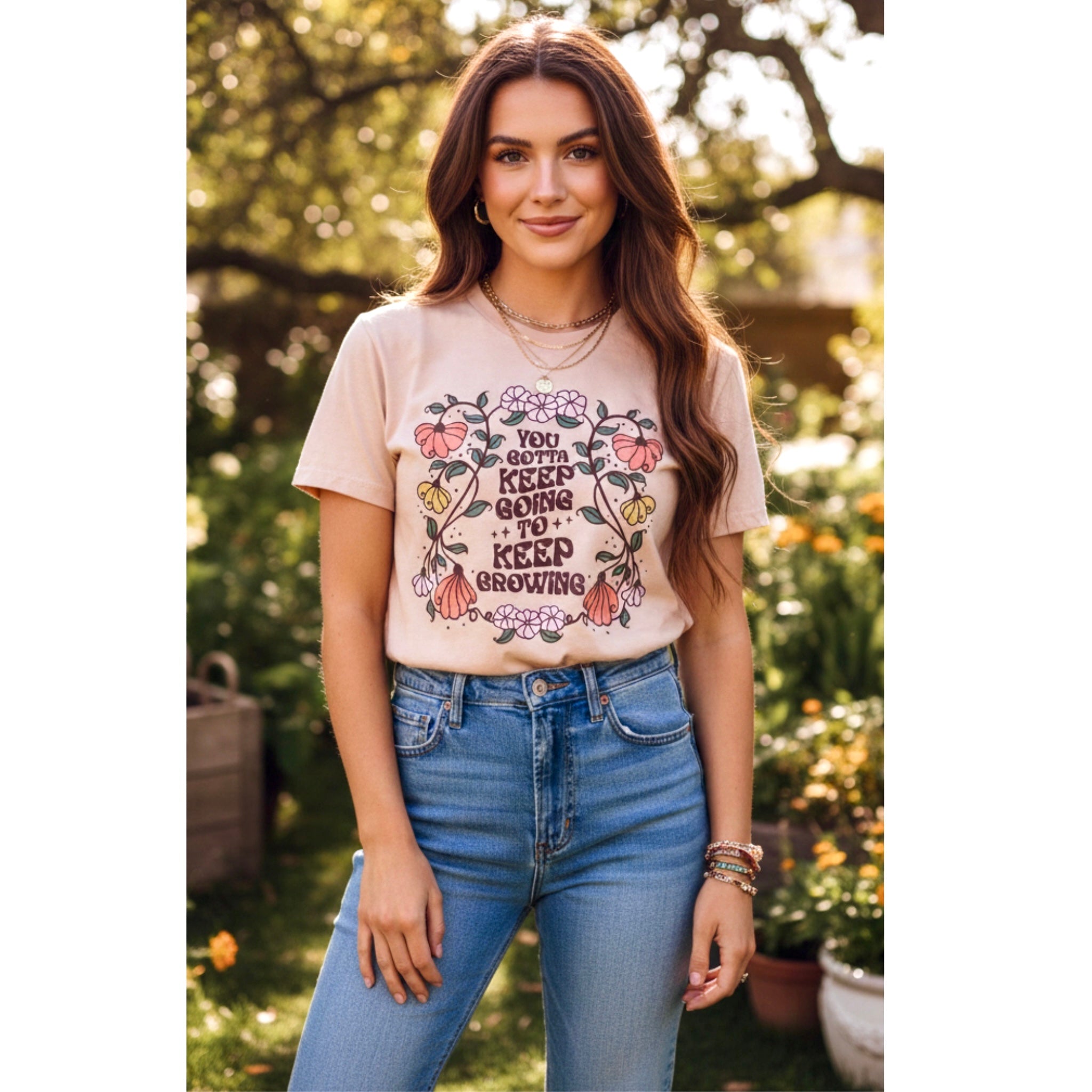 YOU GOTTA KEEP GOING Boho Vintage Style Graphic T Shirt Pink GILDAN