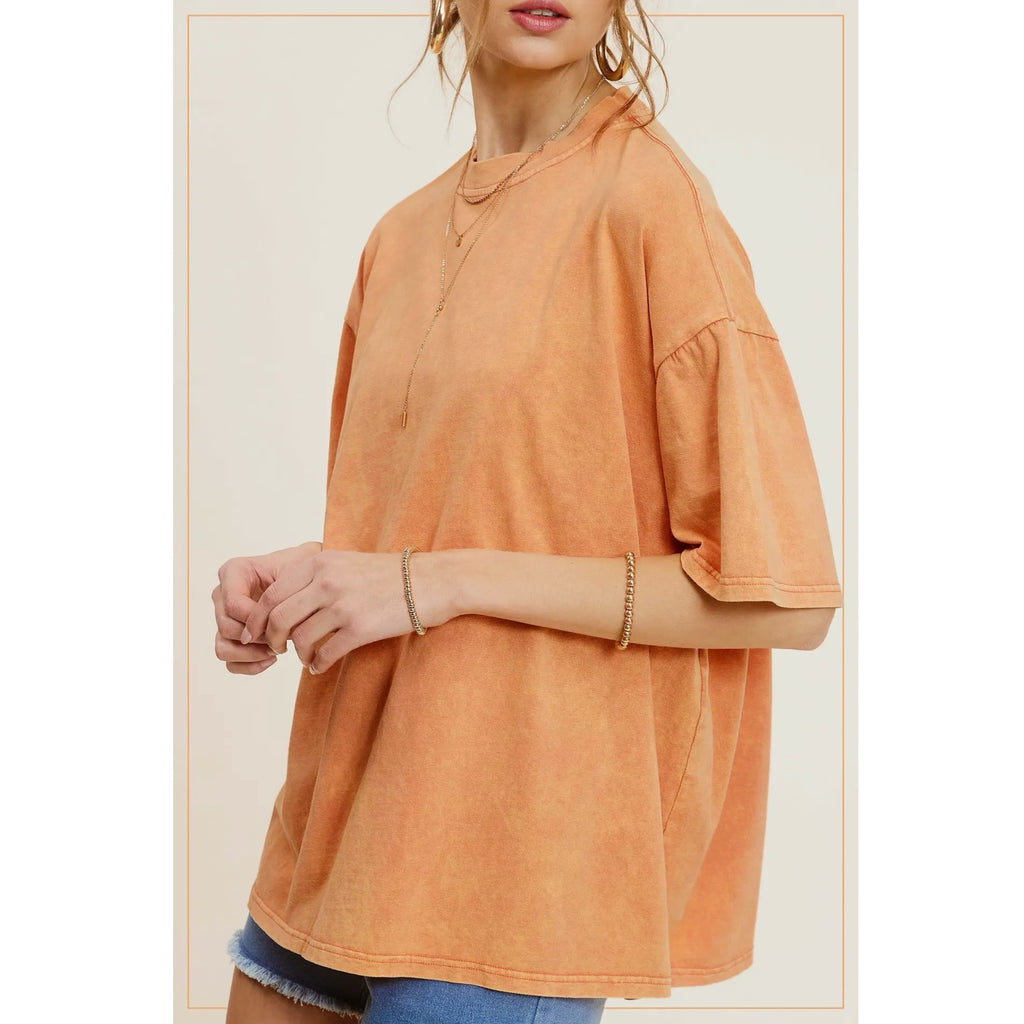 LA MIEL 90s Style Mineral Washed Oversized Short Sleeve T Shirt Fanta Orange
