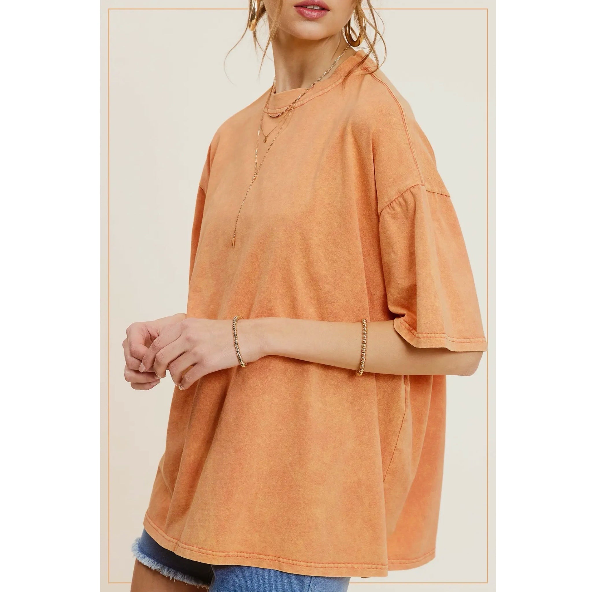 LA MIEL 90s Style Mineral Washed Oversized Short Sleeve T Shirt Fanta Orange