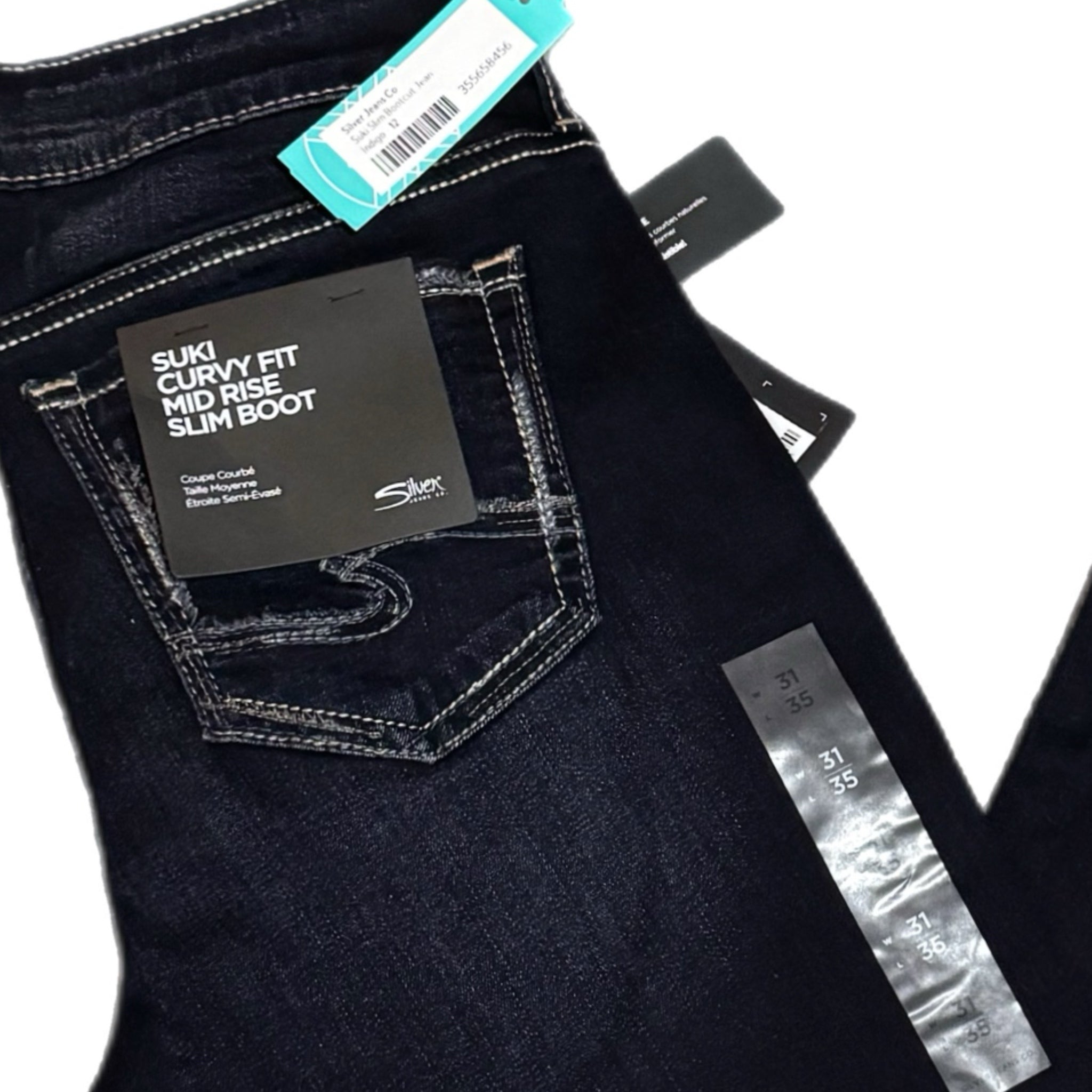 Silver Jeans Dark Denim Suki Slim Flared Bootcut Mid Rise Curvy