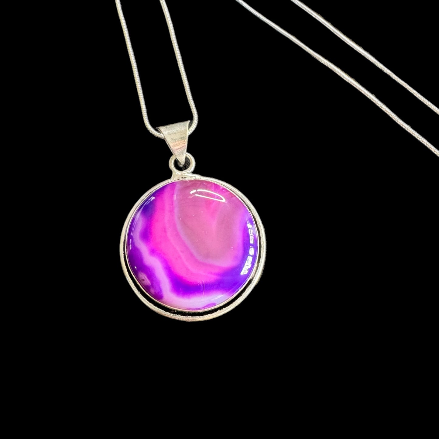 Purple Galaxy Agate Gemstone Pendant Necklace 925 Sterling Silver Plated Bezel & Chain