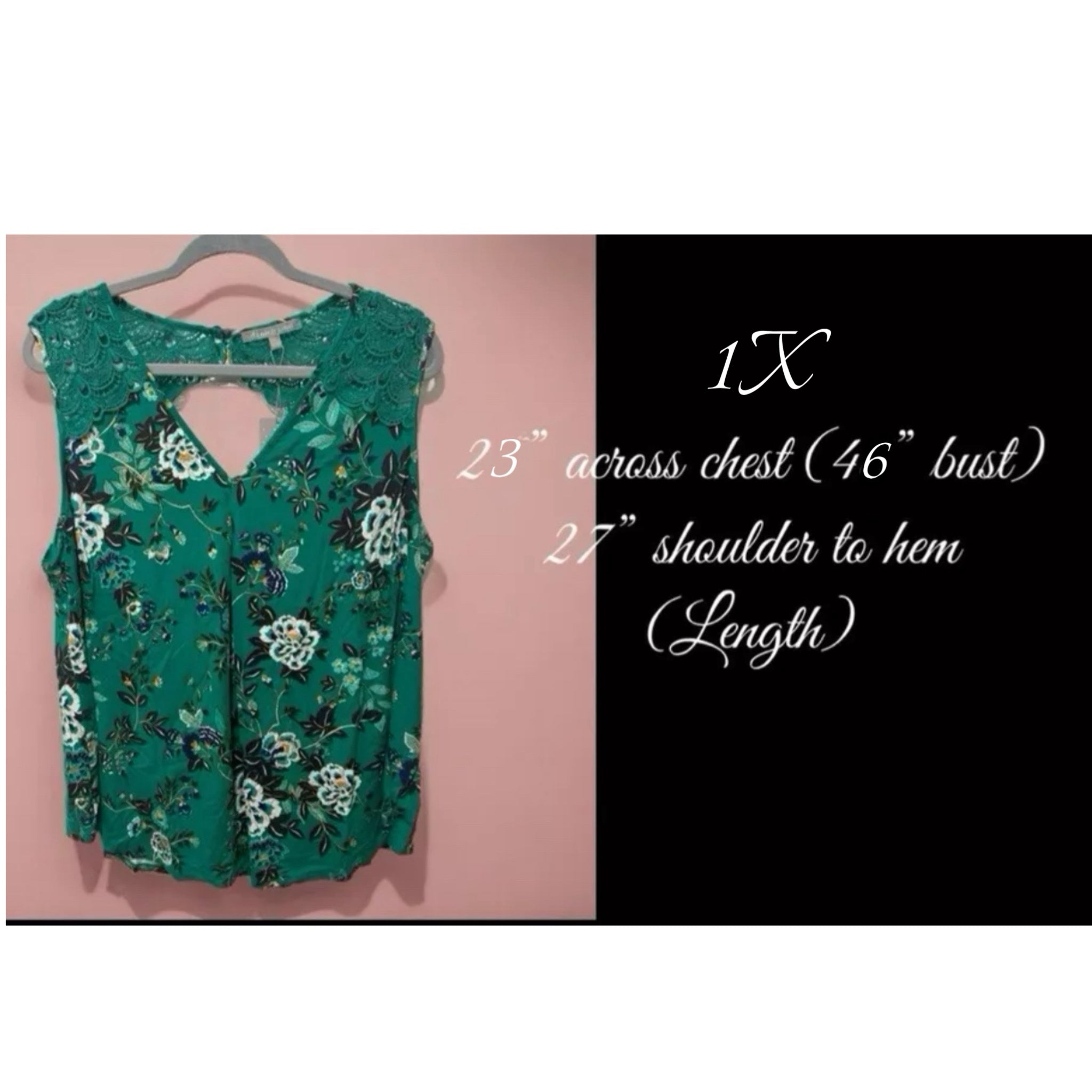 Daniel Rainn Tropical Green Floral Sleeveless Blouse Crochet Lace