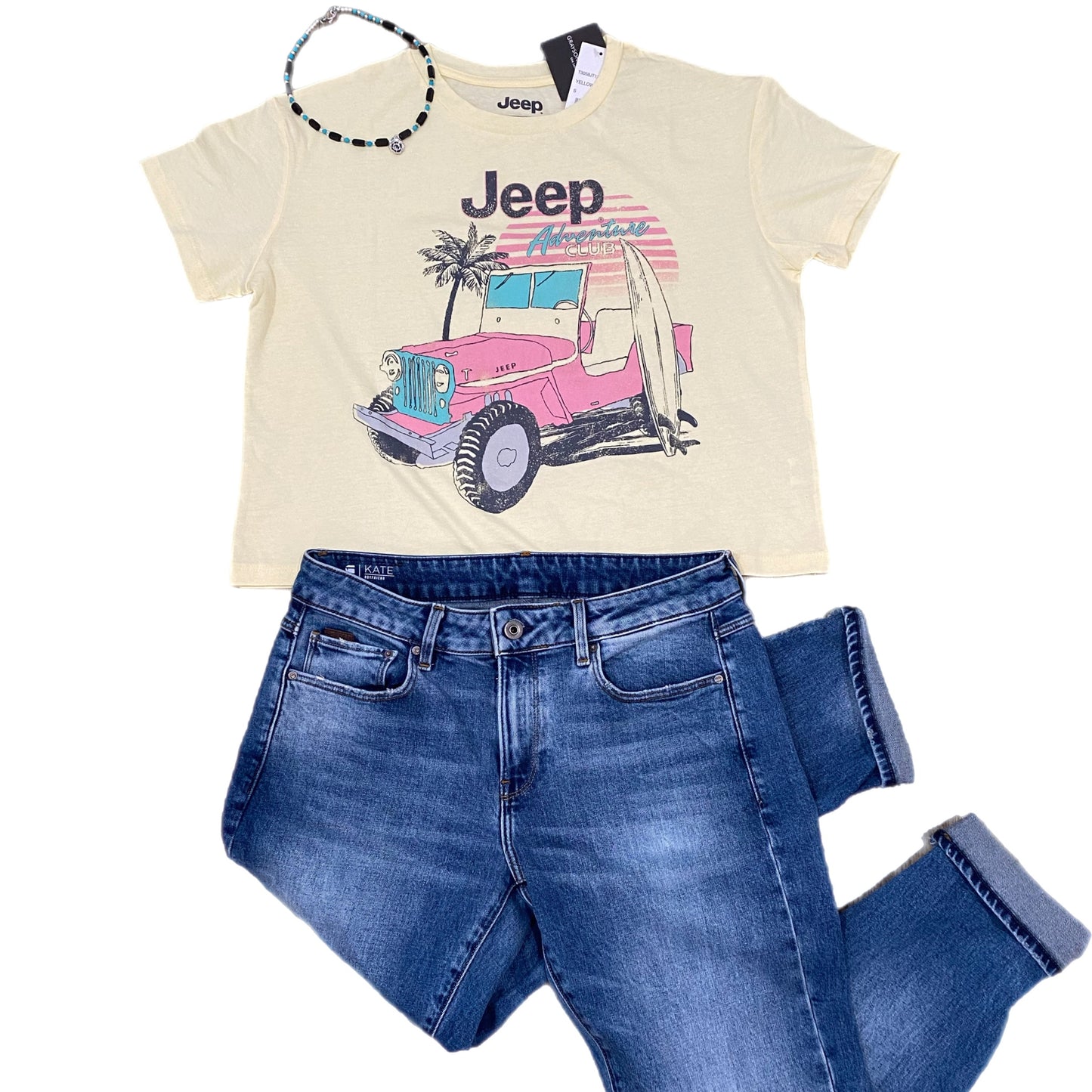 Women’s JEEP Graphic Short Sleeve Yellow Cropped T-Shirt - East Coast Bella LLC