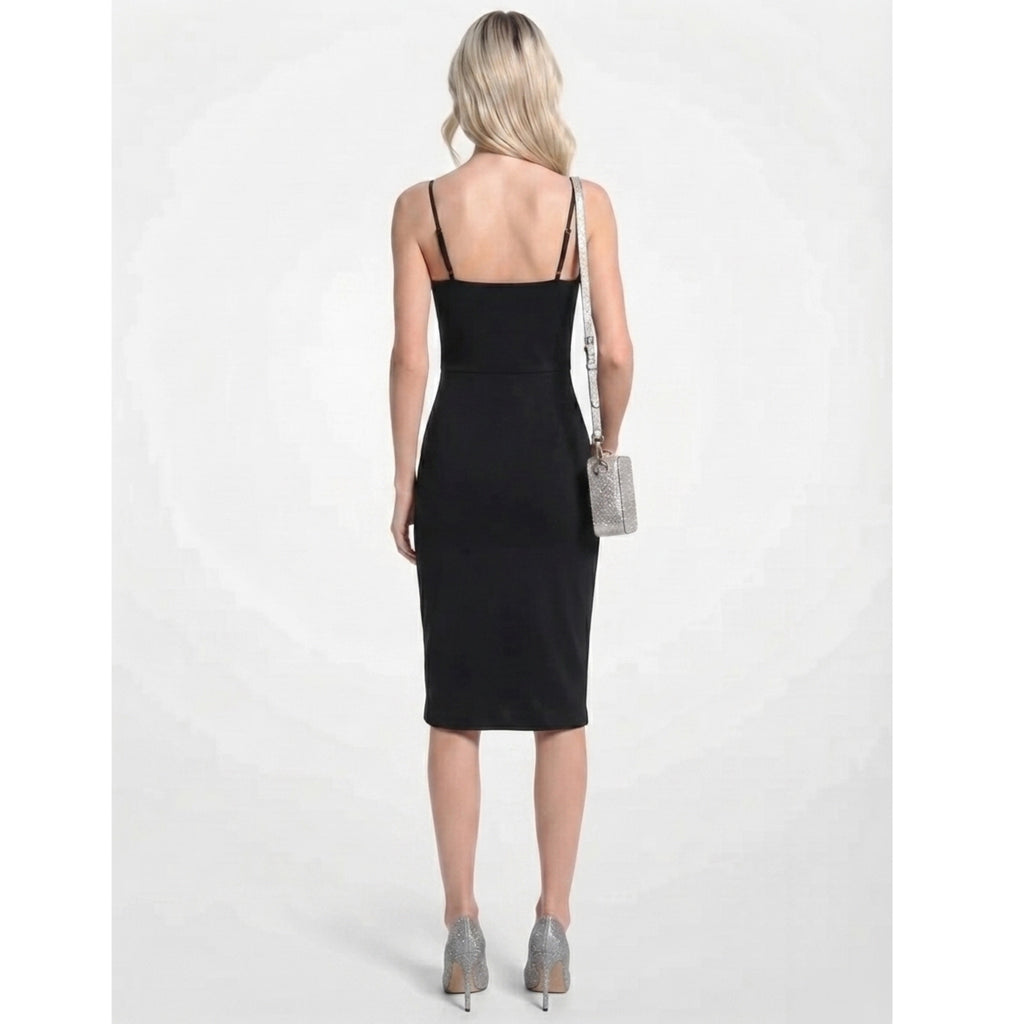 LUSH Spaghetti Strap Tulip Hem Midi Dress in Classic Black