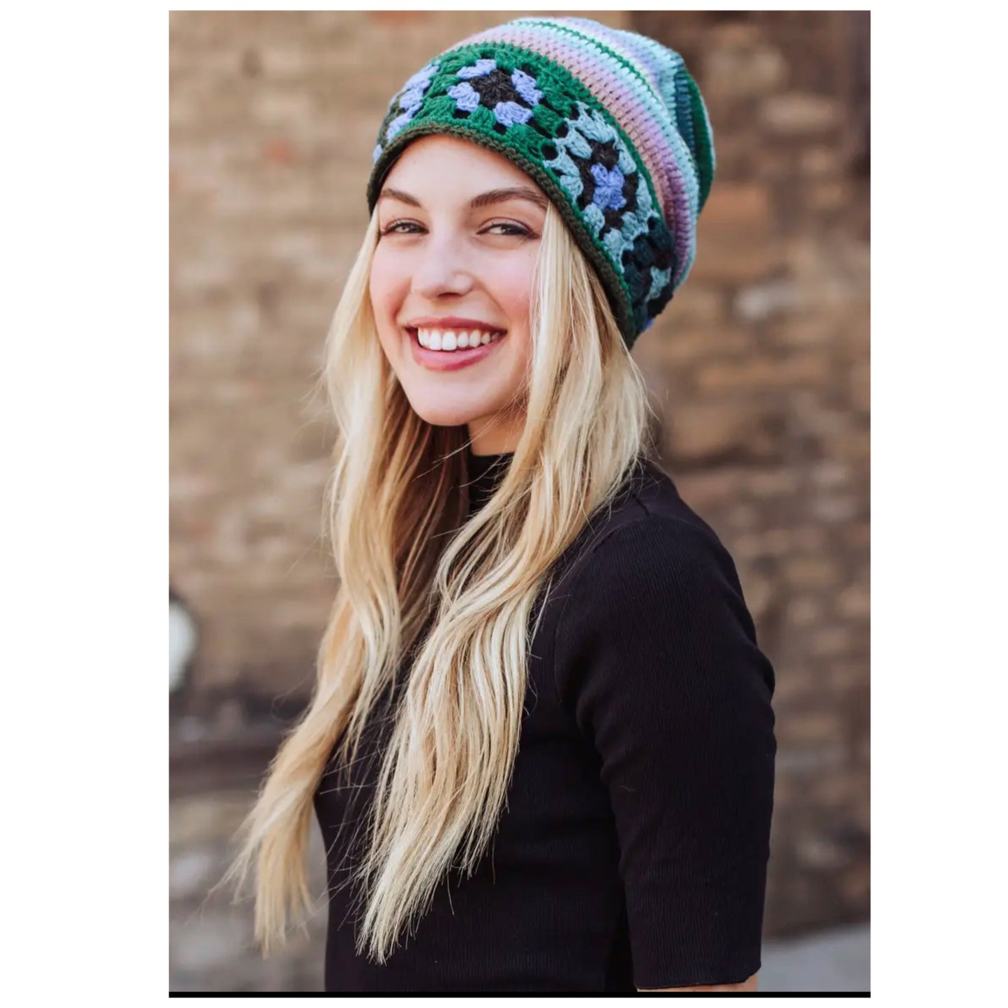 PANACHE Crochet Beanie Knit Hat Turquoise Blue & Green - East Coast Bella LLC