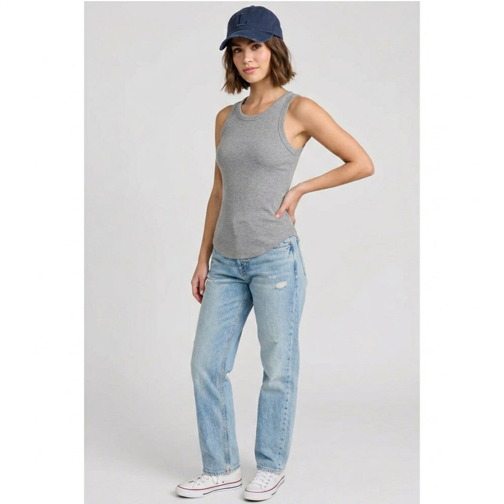 La Miel Basic Ribbed Knit Tank Top - Heather Gray
