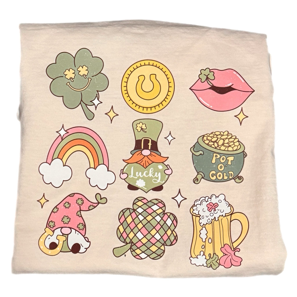 ST PATRICKS Shirt Gnome Lucky Retro Graphic Tee Trendy Boho in Cream