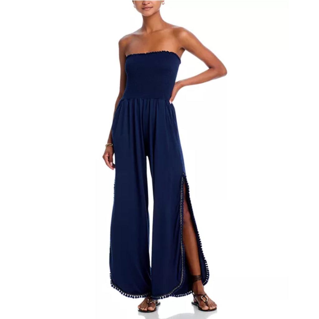 PEIXOTO Harriet Strapless Smocked Jumpsuit Classic Navy Pocketed Romer