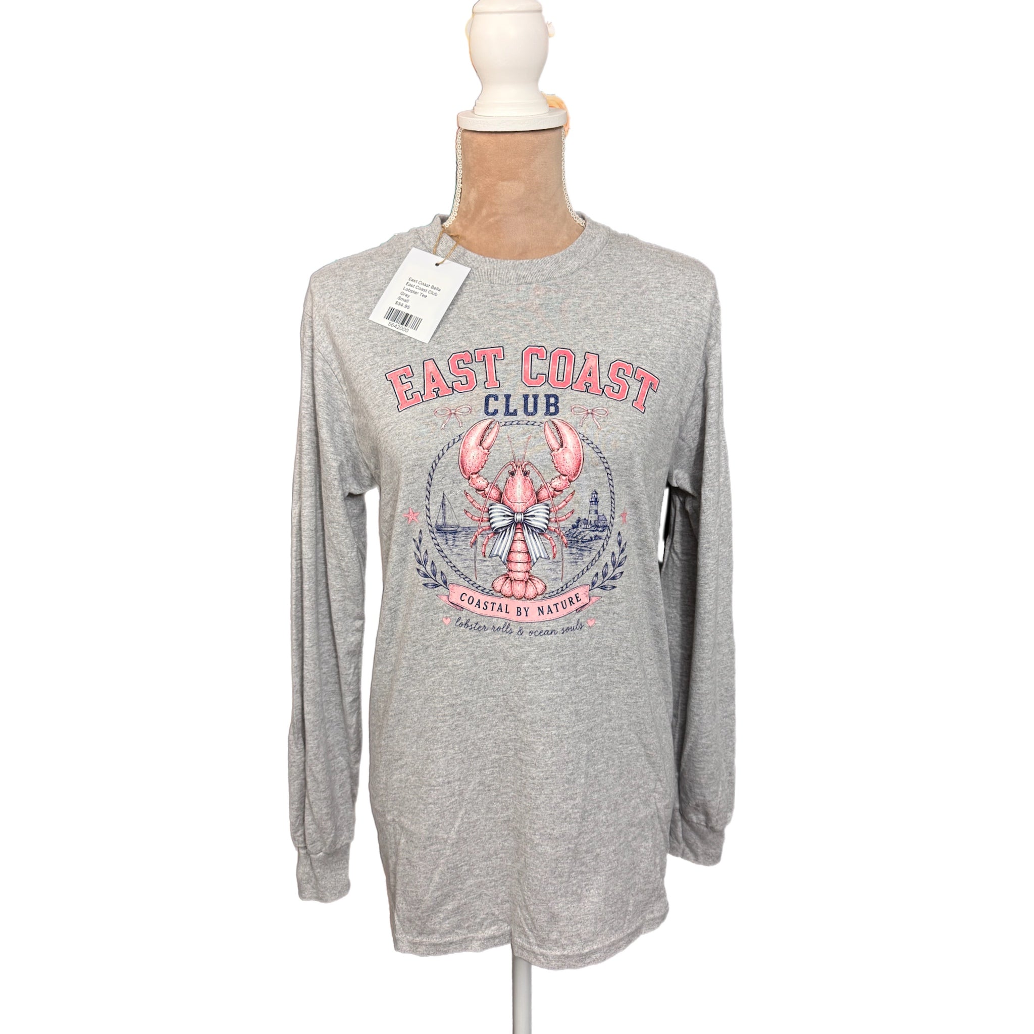 East Coast Club Preppy Lobster Long Sleeve T-Shirt in Gray