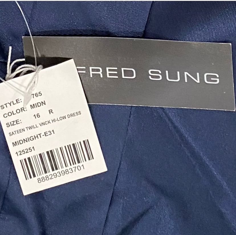 ALFRED SUNG D765 Cocktail Dress Satin Twill V Neck Midnight Navy -only size 16 available - East Coast Bella LLC