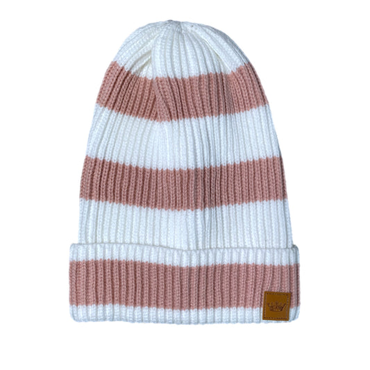 PANACHE Pink Blush & White Striped Slouchy Knit Beanie - East Coast Bella LLC