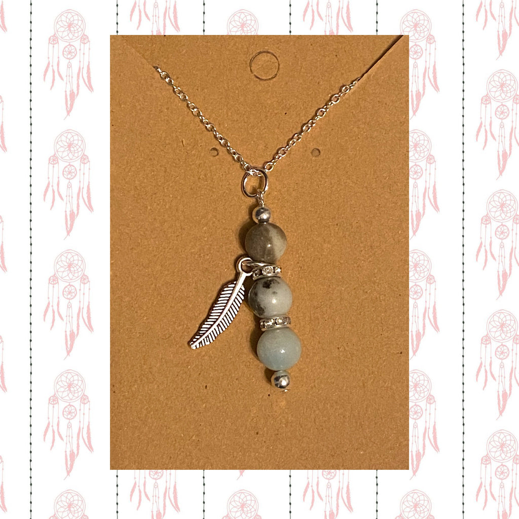 Boho Chic Handmade Amazonite Semi Precious Gemstone Pendant Necklace, Silver Plated Chain 18” - East Coast Bella LLC