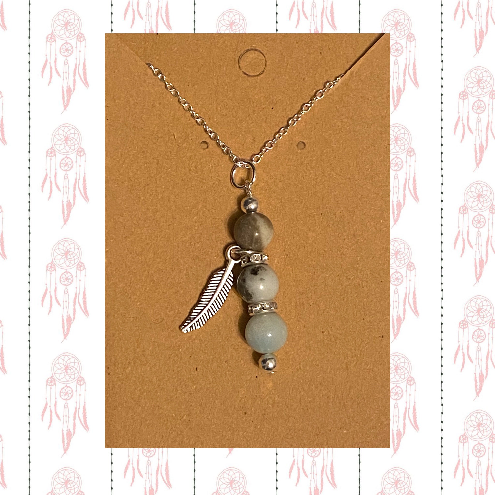 Boho Chic Handmade Amazonite Semi Precious Gemstone Pendant Necklace, Silver Plated Chain 18” - East Coast Bella LLC