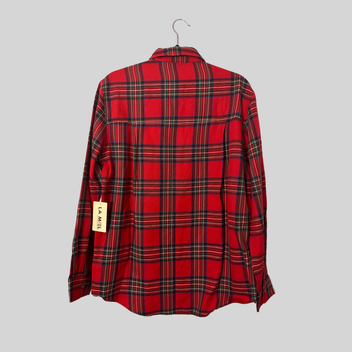 La Miel Plaid Oversized Shirt Button Front Long Sleeve in Holiday Red
