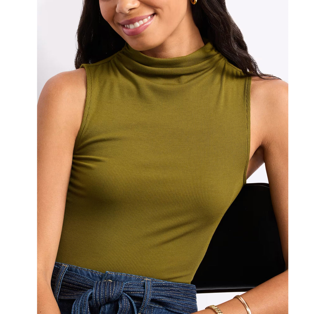 41 Hawthorn Stitch Fix Sleeveless Fitted Mock Neck Tank in Olive