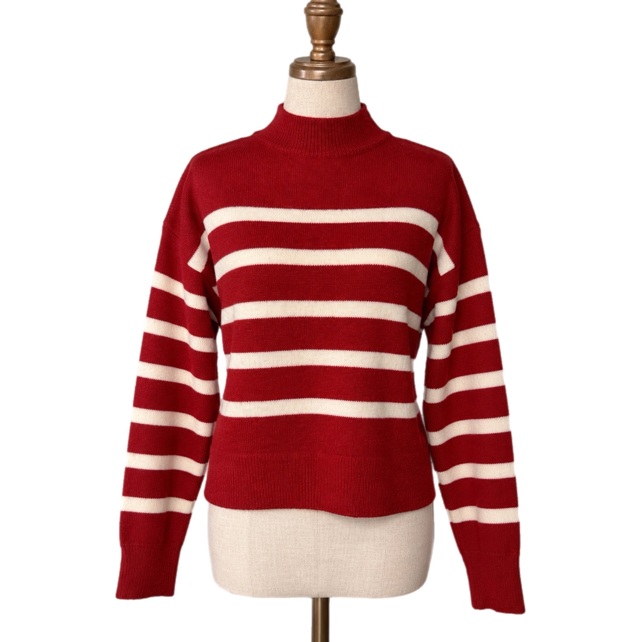 La Miel Red & Cream Striped Dolman Sleeve Mock Neck Sweater
