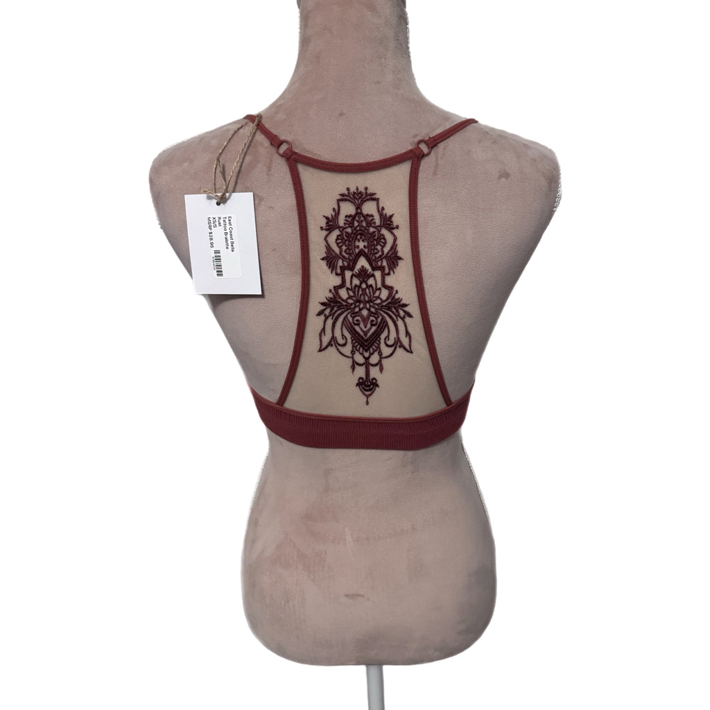 Boho Tattoo Bralette Embroidered Mesh Ribbed in Rust